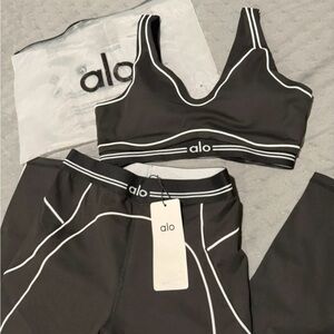ALO Yoga Black Sports Bralette with White Trim ALO SET